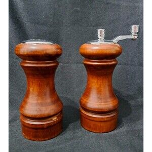 Mr. Dudley MCM Vintage Wood Salt Shaker and Pepper Mill Brown Wooden